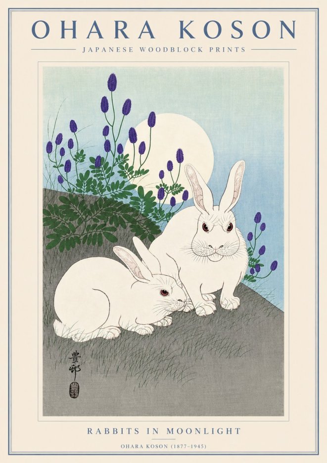 Ohara Koson Rabbits in Moonlight No4 - Poster