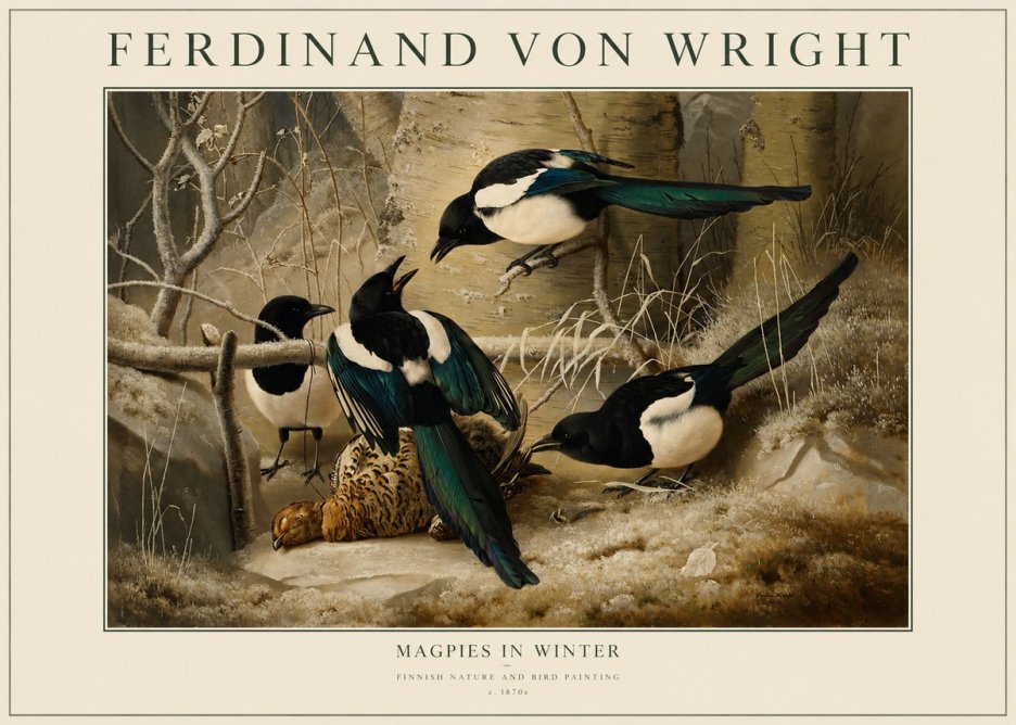 Ferdinand von Wright Magpies in Winter No1 - Poster