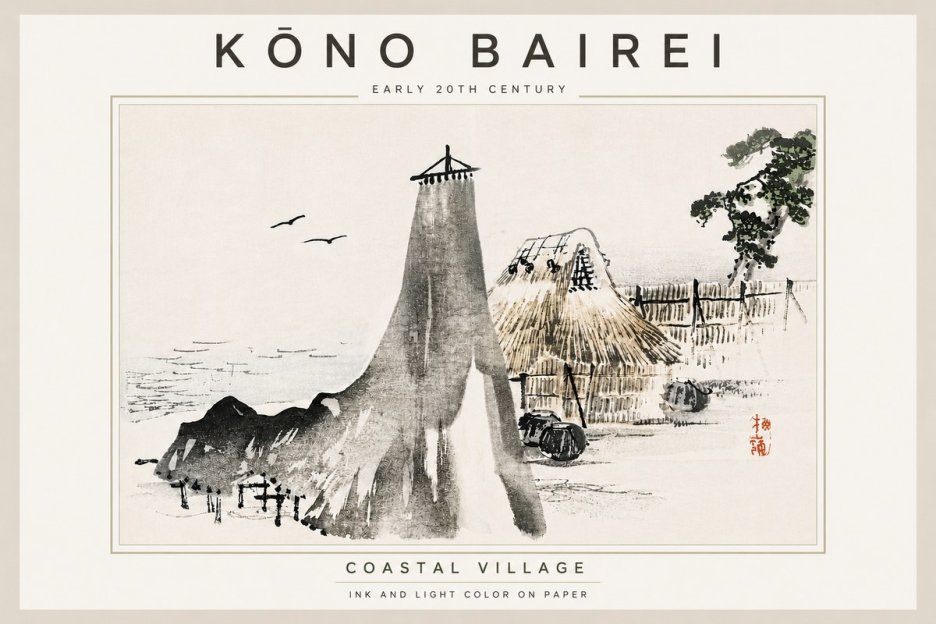 Kōno Bairei Coastal Village No5 - Poster