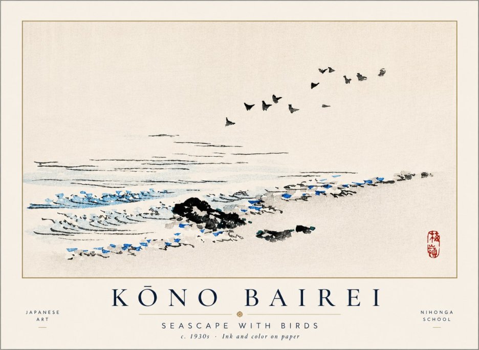 Kōno Bairei Seascape with Birds No1 - Poster