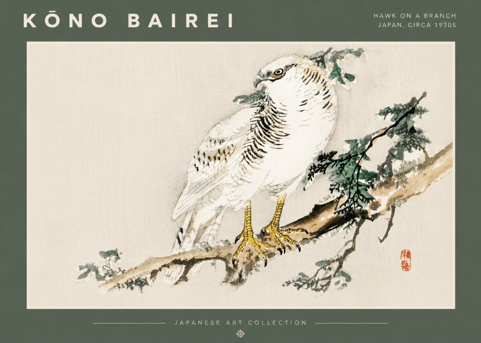 Kōno Bairei Hawk on a Branch No4 - Poster