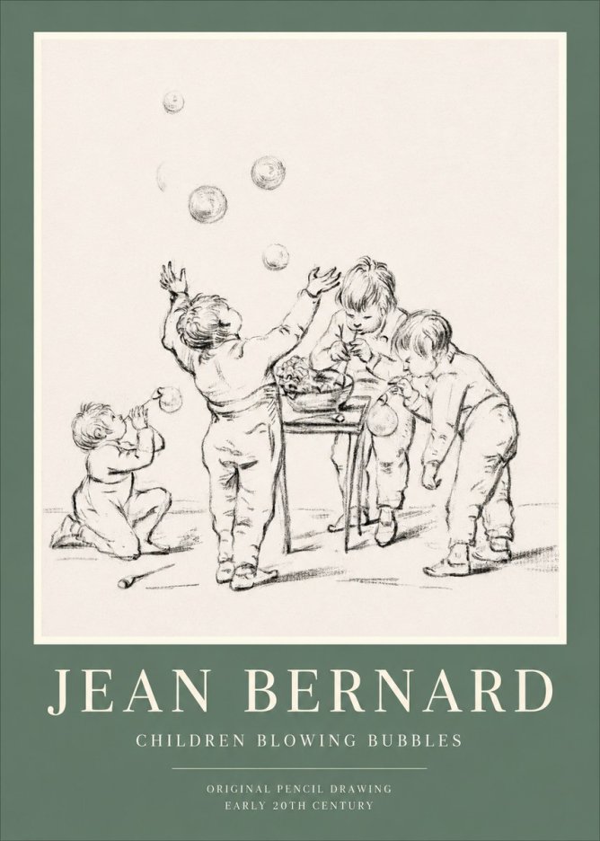 Jean Bernard Children Blowing Bubbles No1 - Poster