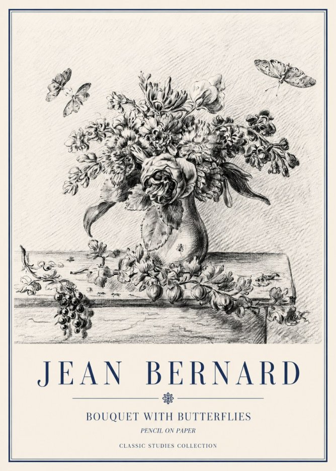 Jean Bernard Floral Still Life with Insects No5 - Poster