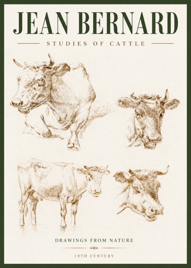 Jean Bernard Studies of Cattle II No2 - Poster