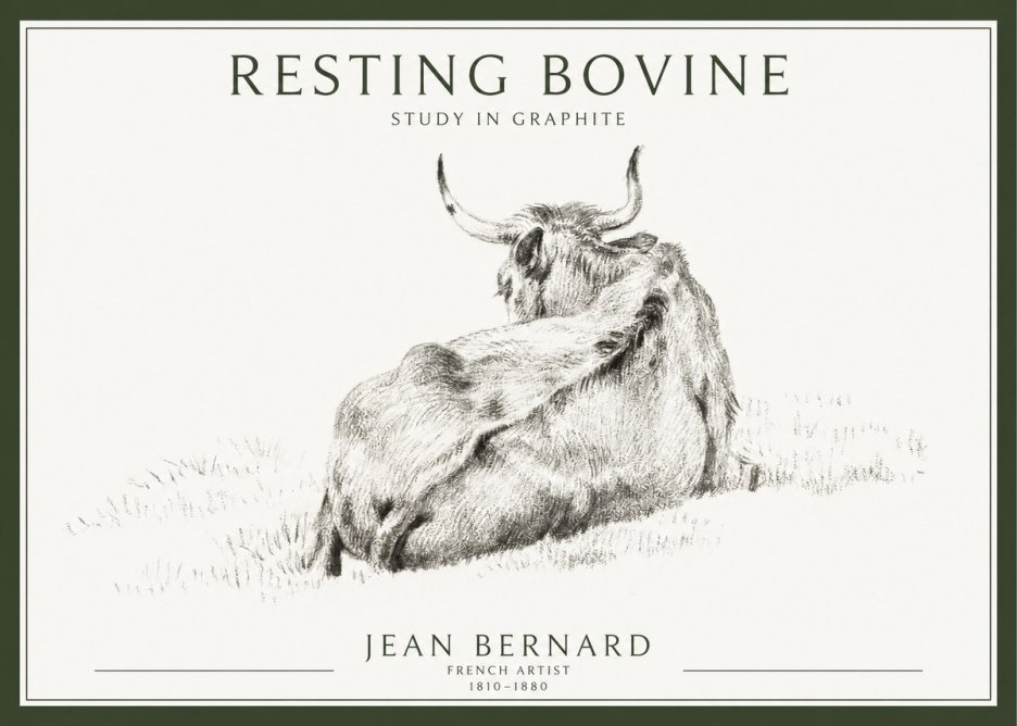 Jean Bernard Resting Bovine - Study in Graphite No1 - Poster