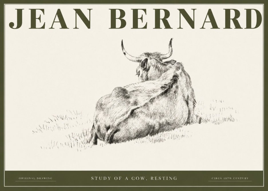 Jean Bernard Resting Bovine - Study in Graphite No3 - Poster