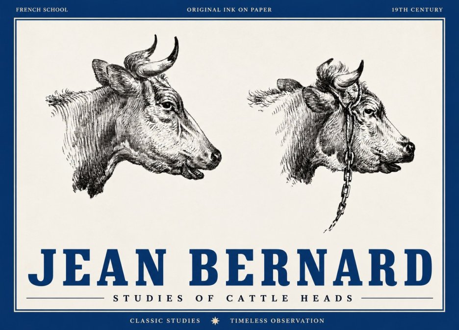 Jean Bernard Studies of Cattle Heads No4 - Poster