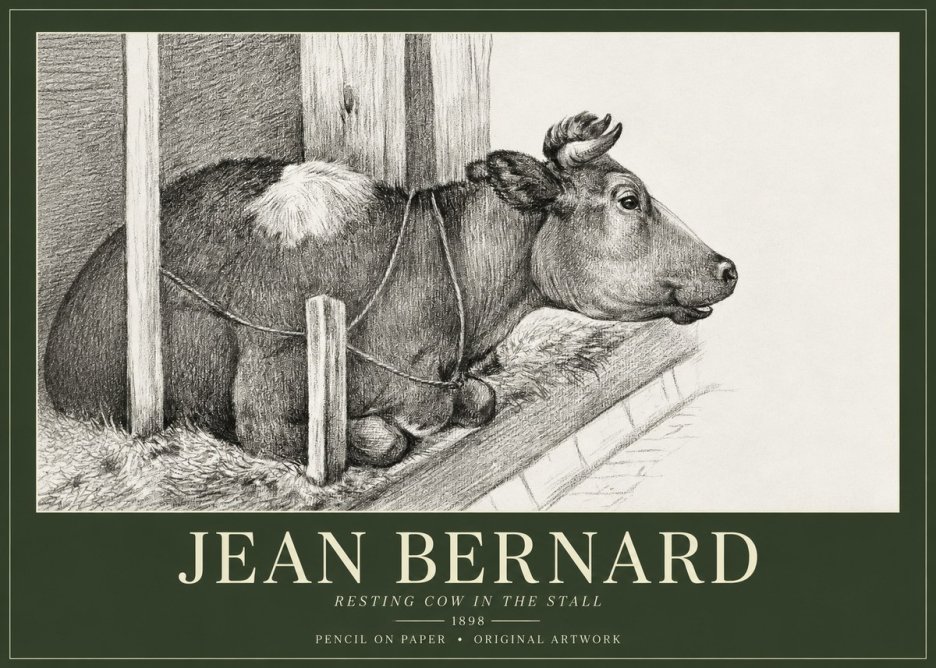 Jean Bernard Resting Cow in the Stall II No1 - Poster