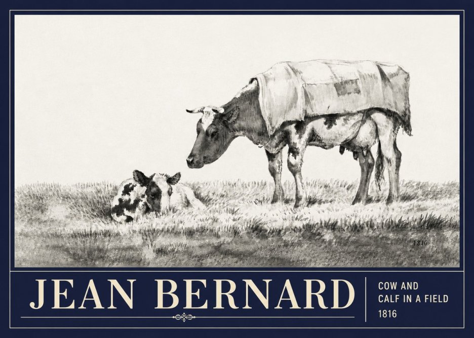 Jean Bernard Cow and Calf in a Field No3 - Poster