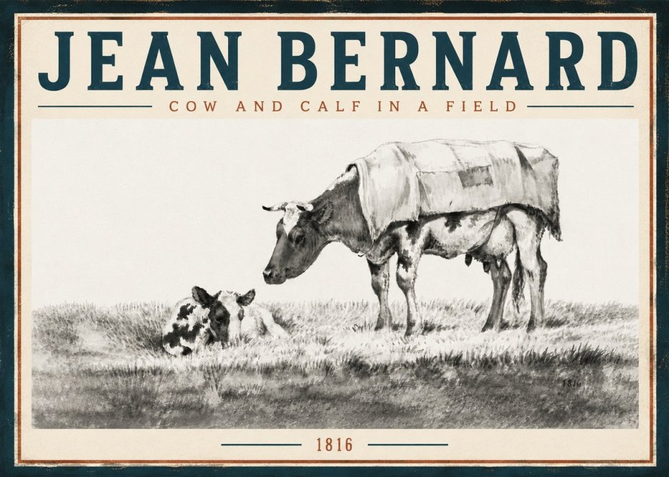 Jean Bernard Cow and Calf in a Field No5 - Poster