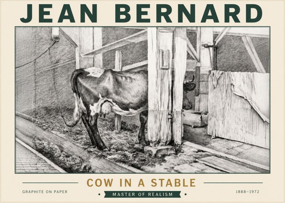 Jean Bernard Cow in a Stable No5 - Poster