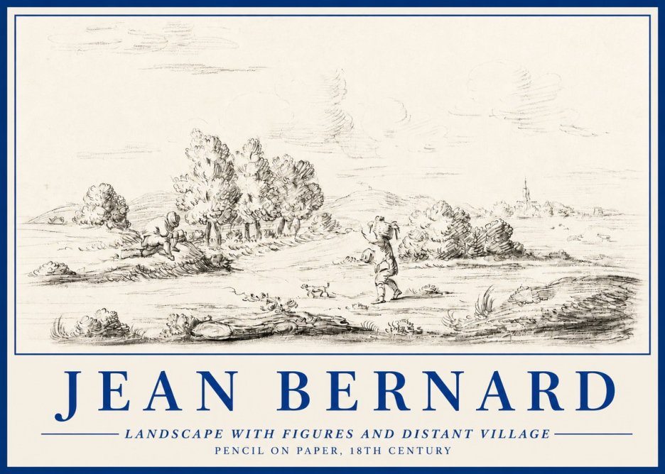 Jean Bernard Landscape with Figures and Distant Village No3 - Poster