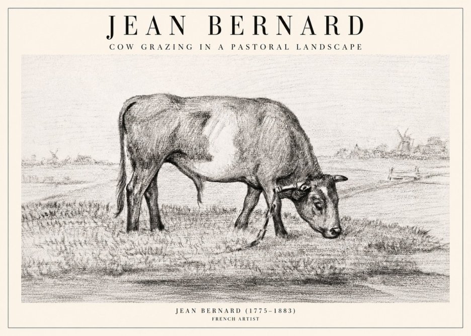 Jean Bernard Cow Grazing in a Pastoral Landscape No2 - Poster