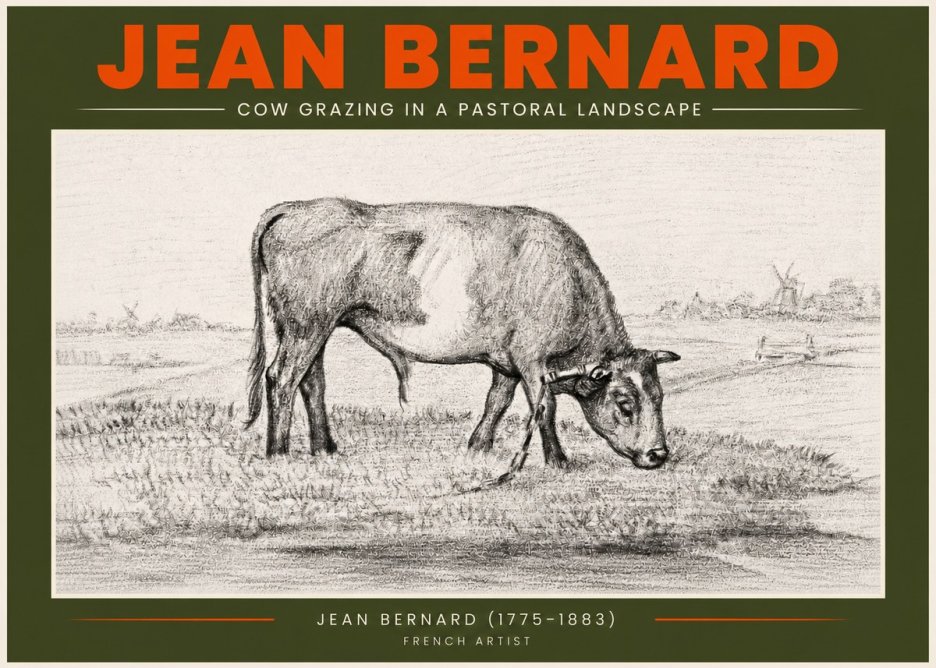 Jean Bernard Cow Grazing in a Pastoral Landscape No3 - Poster