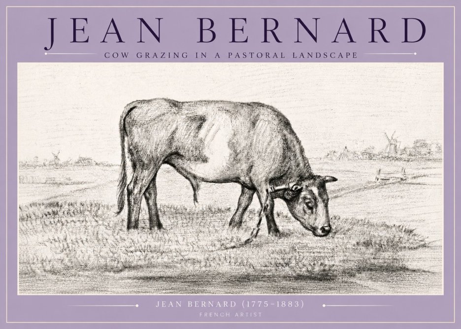 Jean Bernard Cow Grazing in a Pastoral Landscape No4 - Poster