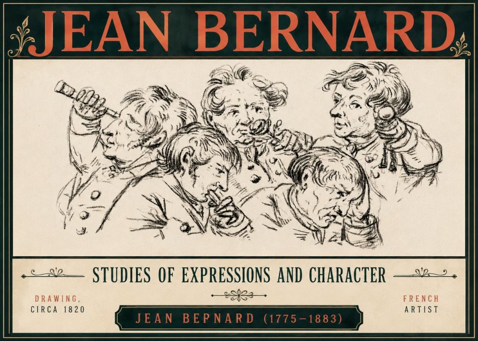 Jean Bernard Studies of Expressions and Character No6 - Poster