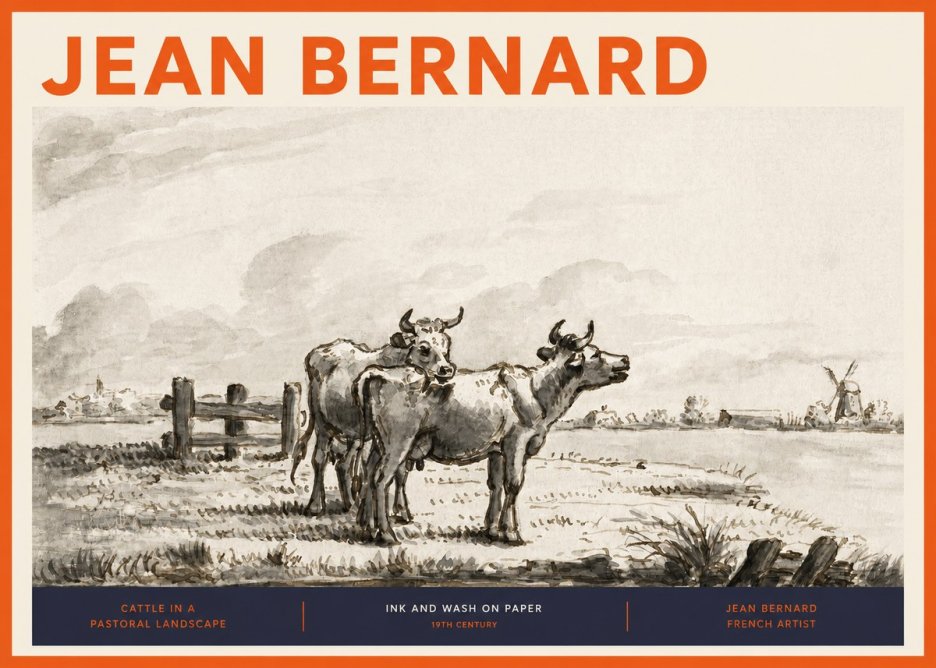 Jean Bernard Cattle in a Pastoral Landscape No2 - Poster