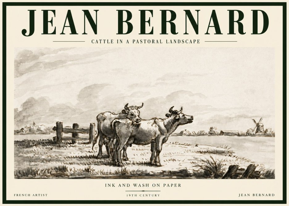 Jean Bernard Cattle in a Pastoral Landscape No5 - Poster