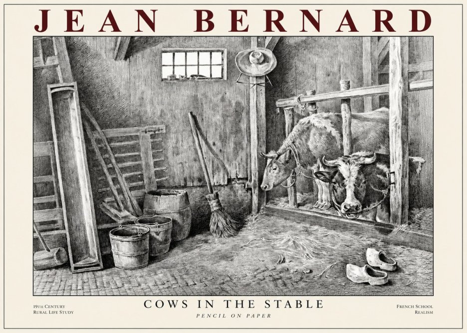 Jean Bernard Cows in the Stable No1 - Poster