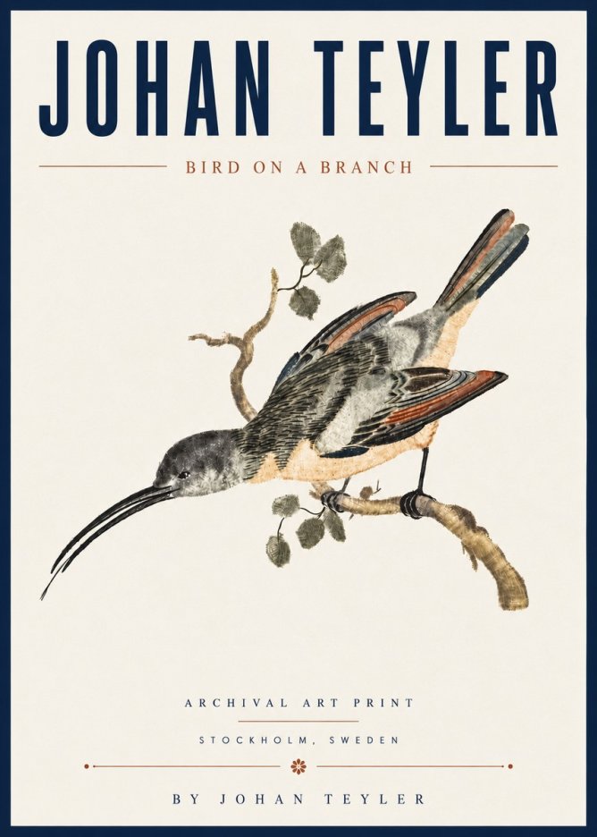Johan Teyler Bird on a Branch No6 - Poster