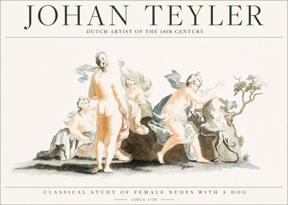 Johan Teyler Classical Study of Female Nudes with a Dog No1 - Poster