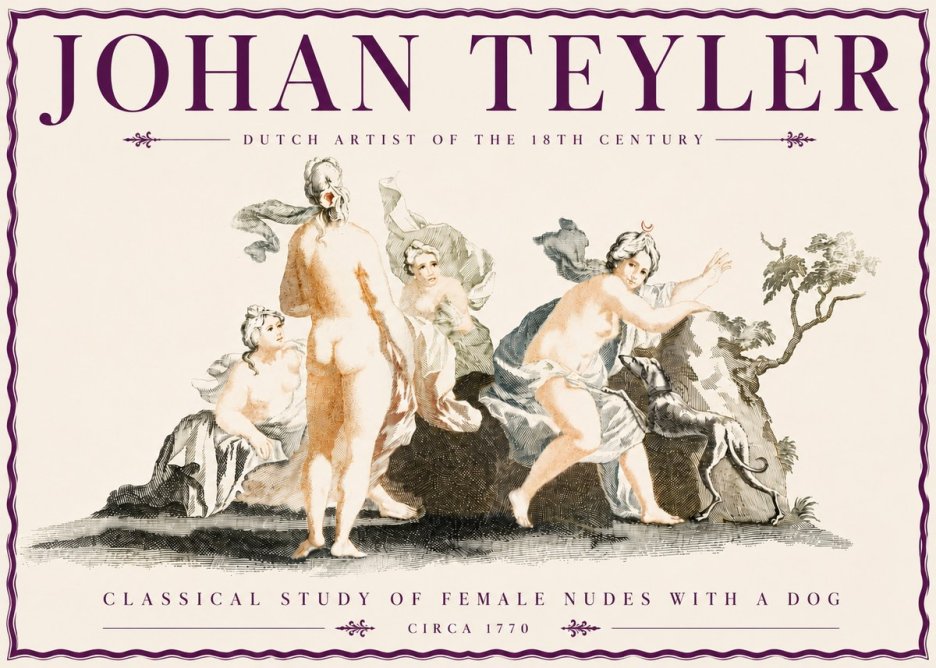 Johan Teyler Classical Study of Female Nudes with a Dog No6 - Poster