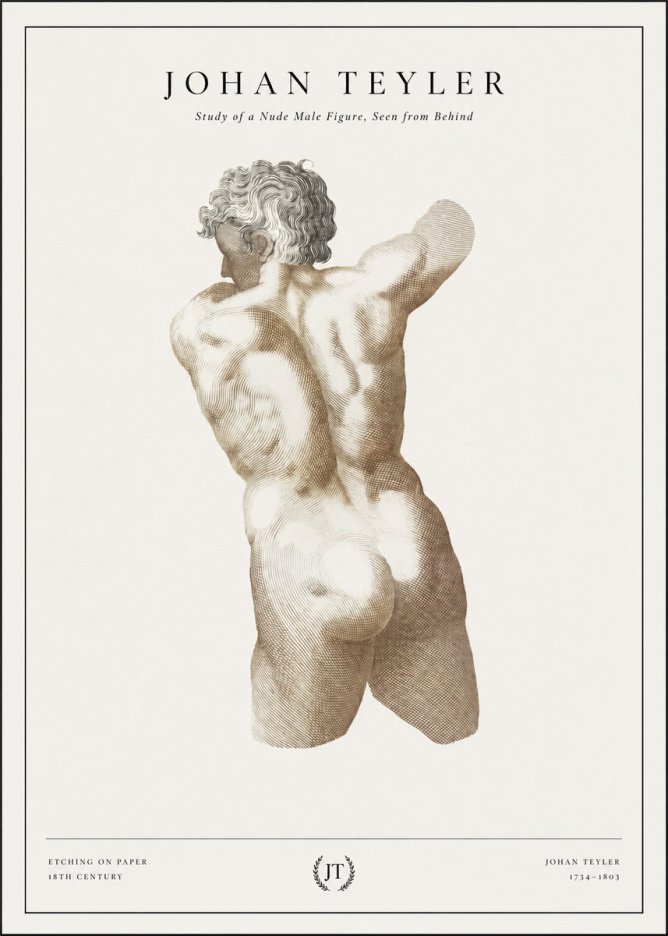 Johan Teyler Study of a Nude Male Figure, Seen from Behind No1 - Poster