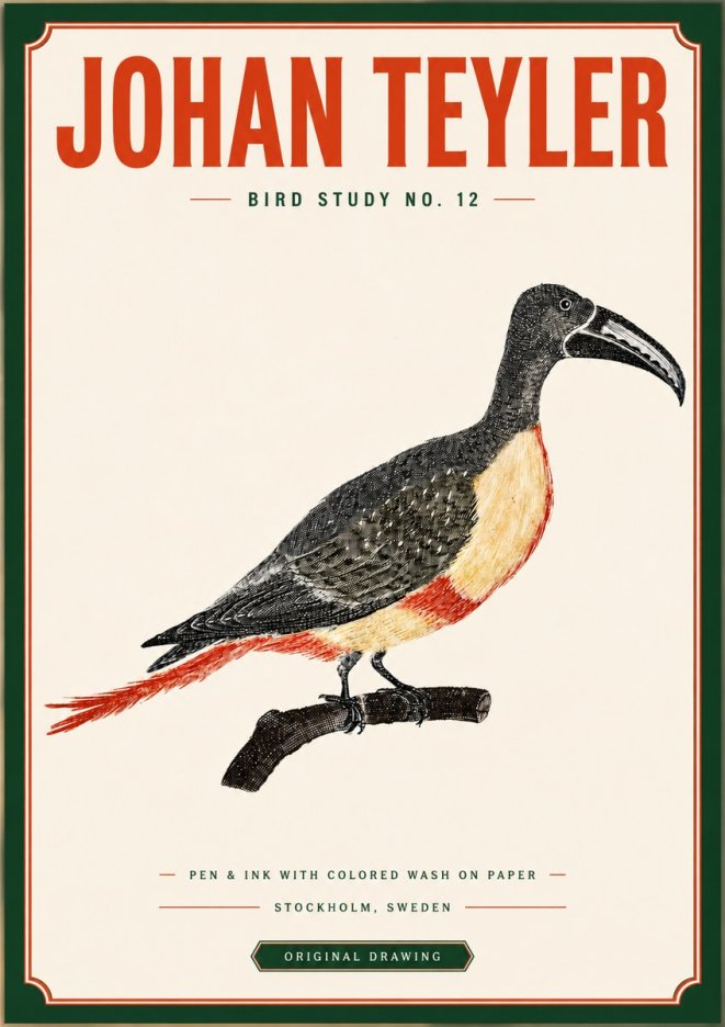 Johan Teyler Bird Study No. 12 - Original Drawing No3 - Poster