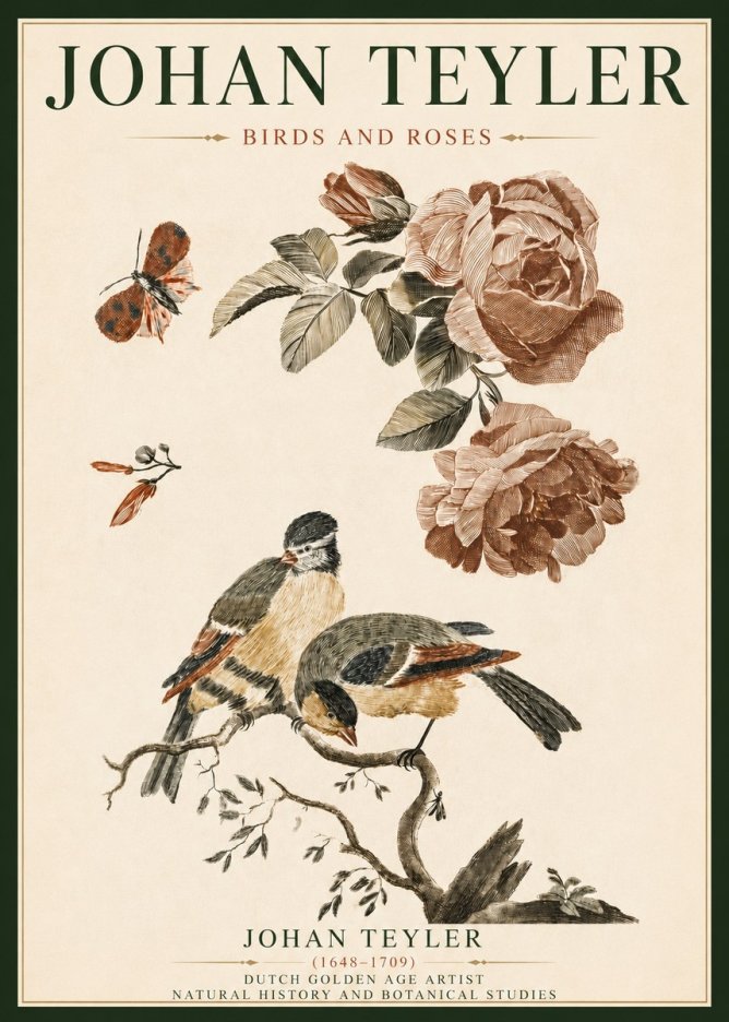 Johan Teyler Birds and Roses No4 - Poster
