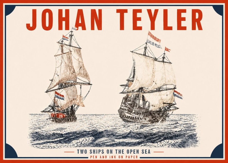 Johan Teyler Two Ships on the Open Sea No2 - Poster