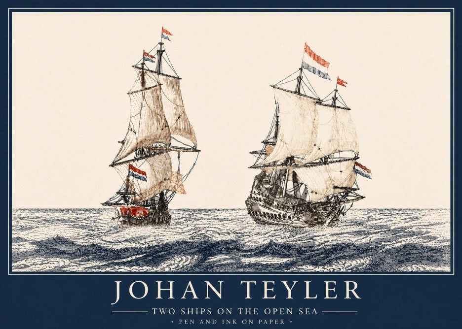 Johan Teyler Two Ships on the Open Sea No4 - Poster