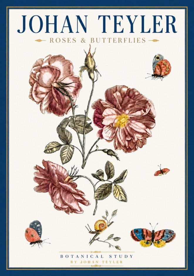 Johan Teyler Roses & Butterflies - Botanical Study No6 - Poster