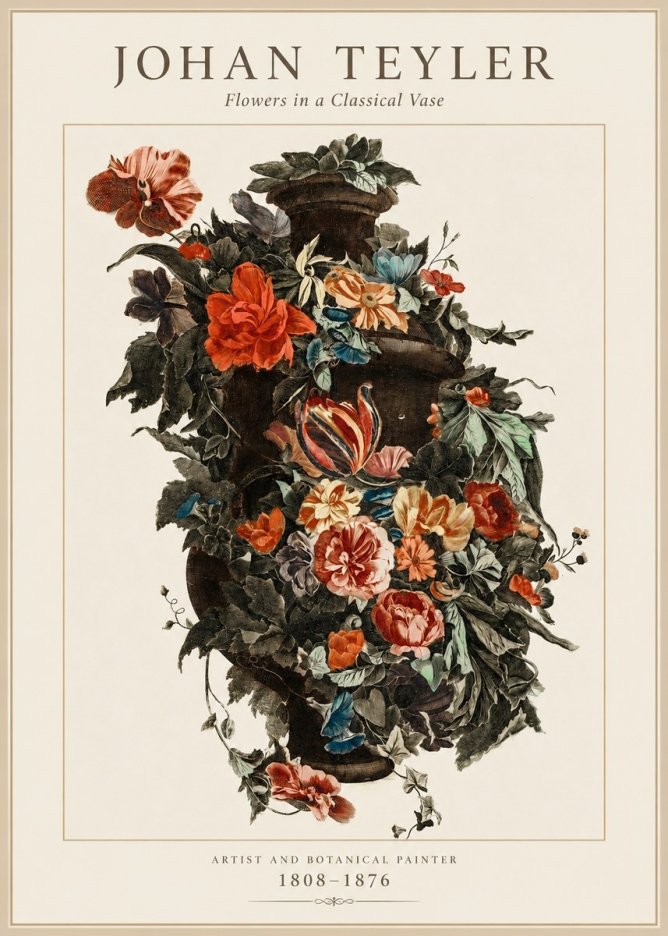 Johan Teyler Flowers in a Classical Vase No1 - Poster