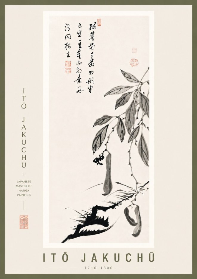 Itō Jakuchū Branch with Pods and Calligraphy No5 - Poster