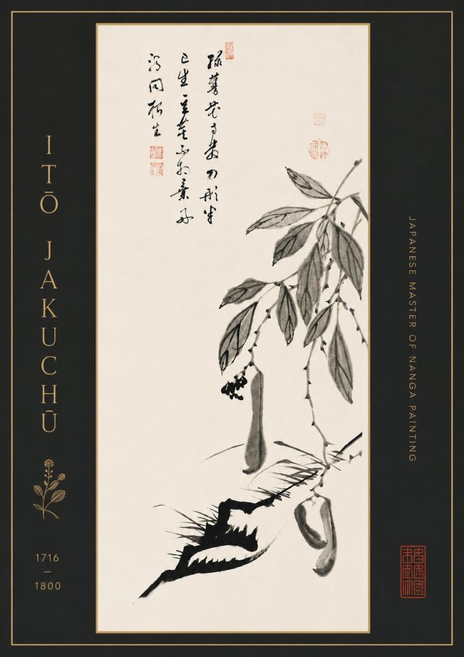 Itō Jakuchū Branch with Pods and Calligraphy No7 - Poster