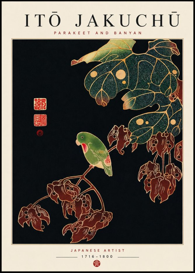 Itō Jakuchū Parakeet and Banyan No3 - Poster