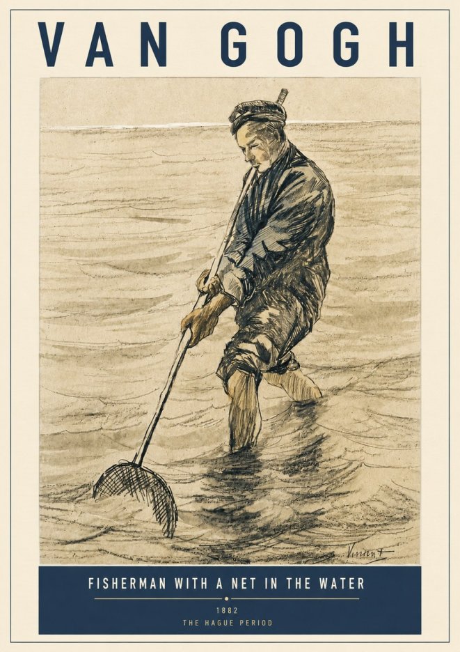 Van Gogh Fisherman with Net No5 - Poster