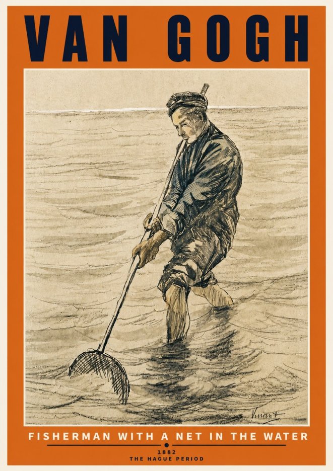 Van Gogh Fisherman with Net No6 - Poster