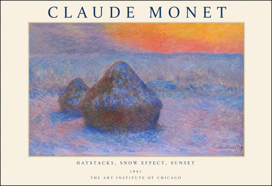 Monet Haystacks, Snow Effect, Sunset No1 - Poster