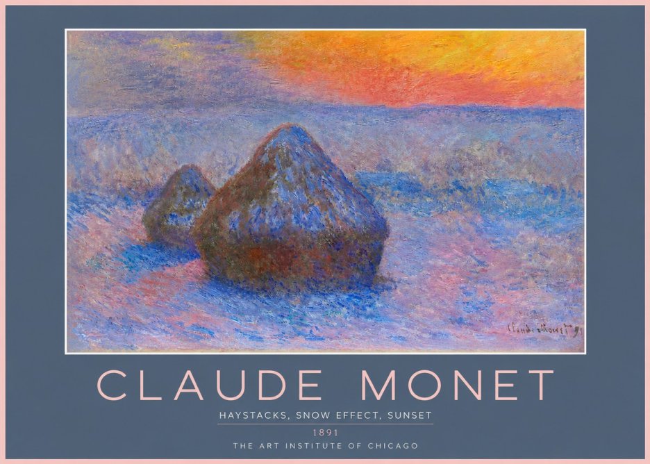 Monet Haystacks, Snow Effect, Sunset No2 - Poster