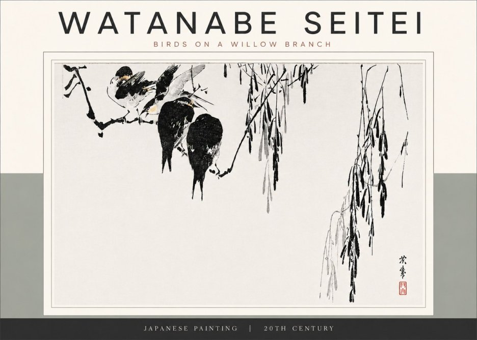 Watanabe Seitei Birds on a Willow Branch No5 - Poster