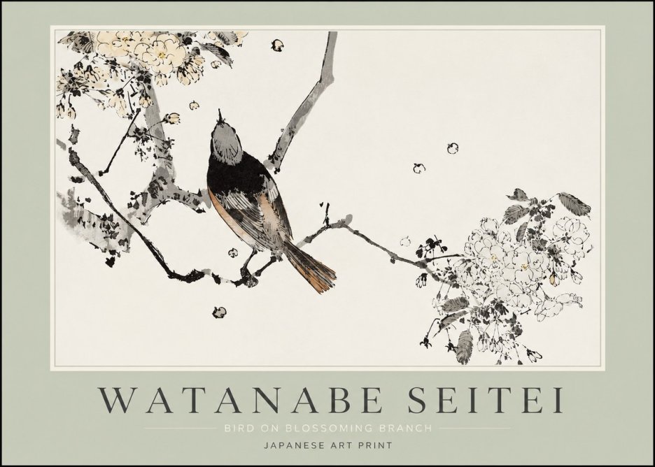 Watanabe Seitei Bird on Blossoming Branch No2 - Poster