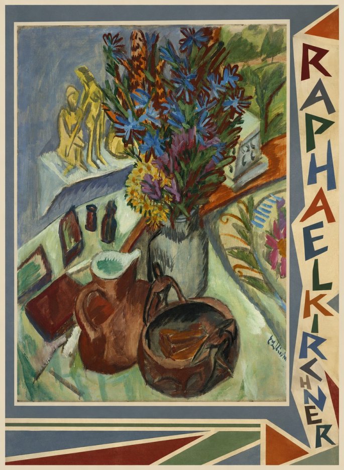 Raphael Kirchner Still Life with Blue Flowers and Figurines No2 - Poster