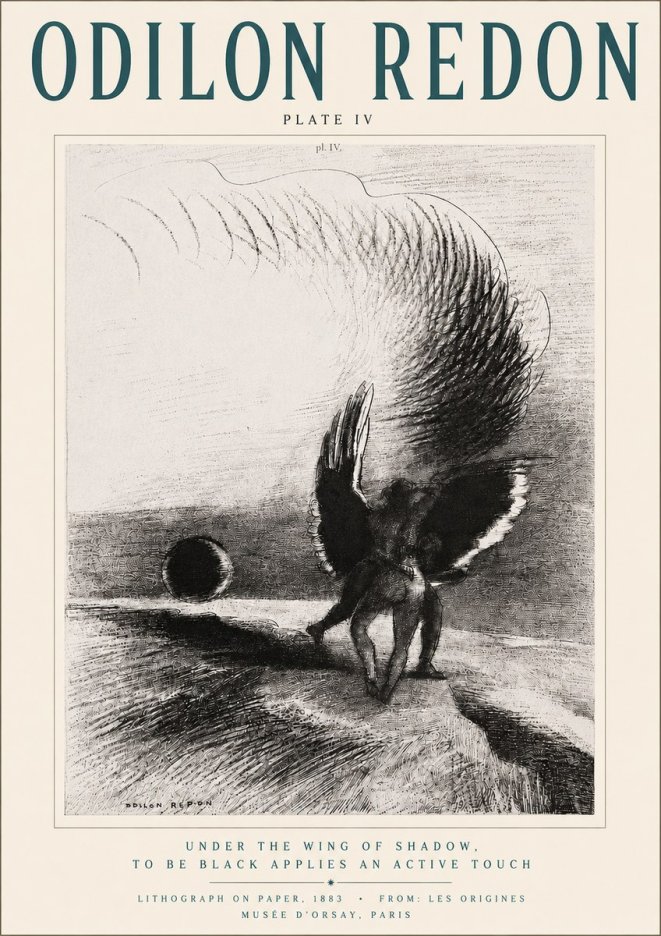 Odilon Redon Sous L'aile D'ombre L'être Noir Appliquait Une Active Morsure Plate Iv No4 - Poster