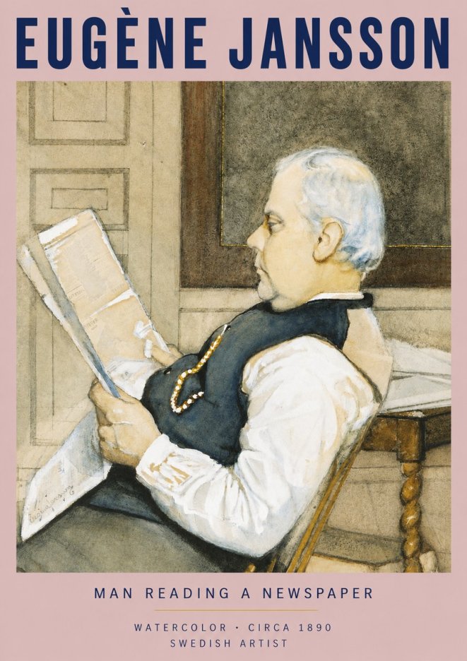 Eugène Jansson Man Reading a Newspaper No3 - Poster