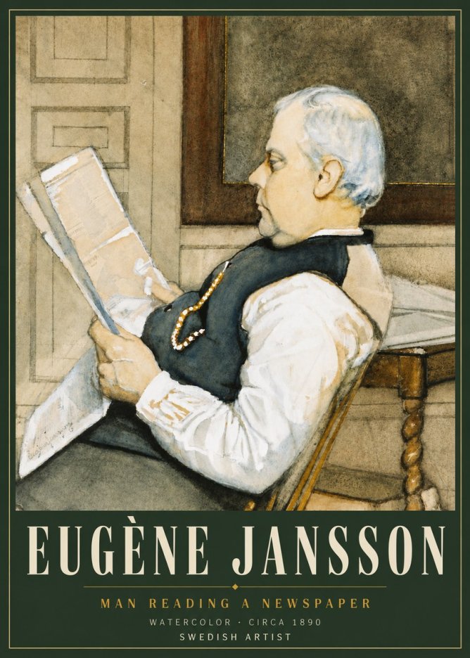 Eugène Jansson Man Reading a Newspaper No4 - Poster