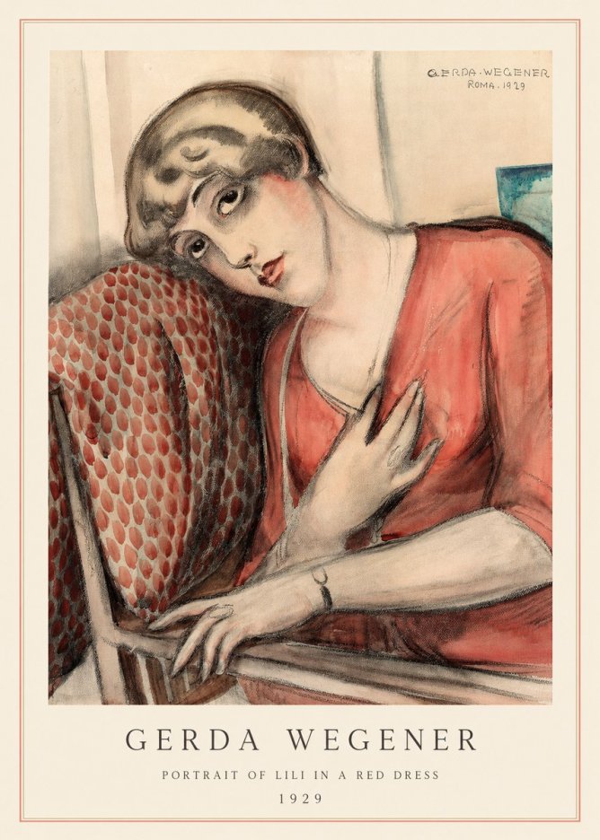 Gerda Wegener Portrait of Lili in a Red Dress No4 - Poster