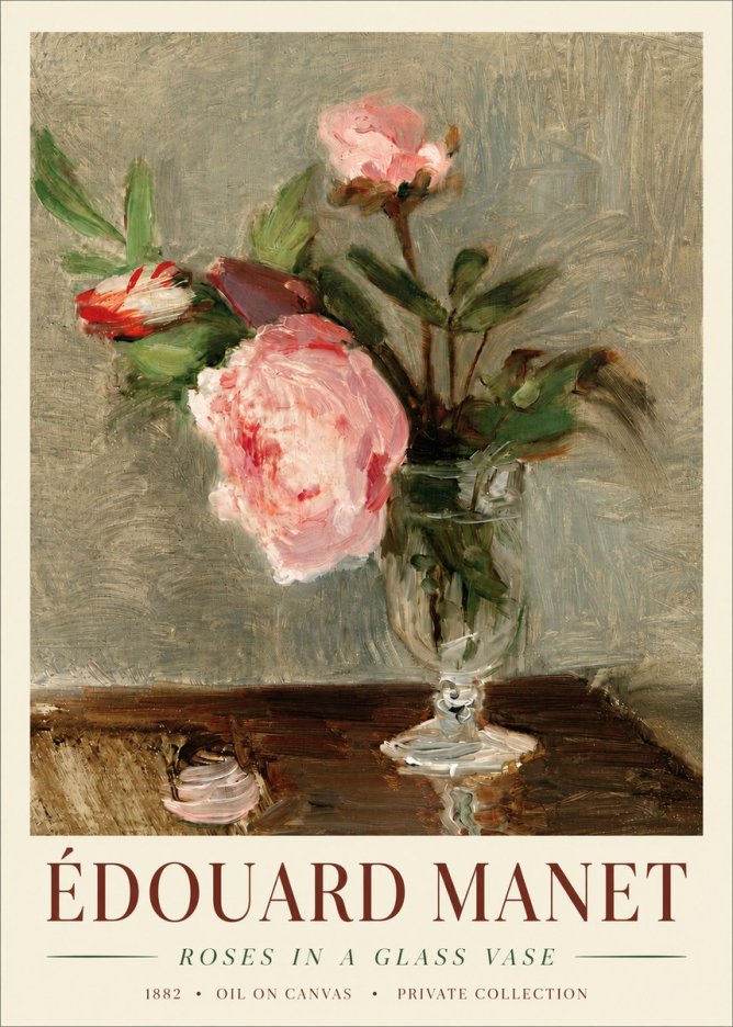 Édouard Manet Roses in a Glass Vase No4 - Poster
