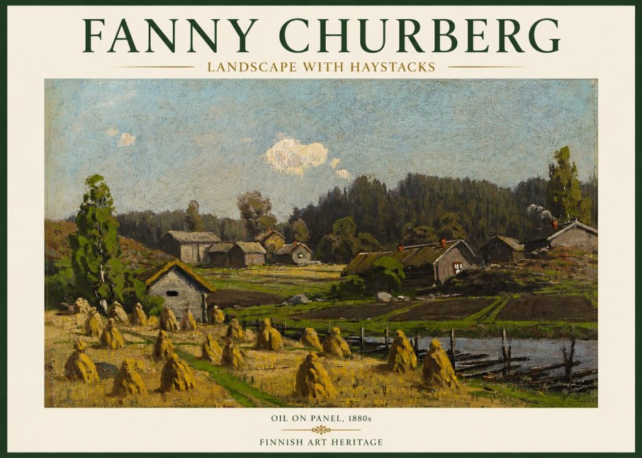 Fanny Churberg Landscape with Haystacks No3 - Poster