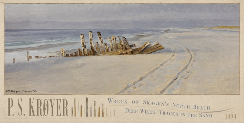 P.S. Krøyer Wreck on Skagen's North Beach. Deep Wheel Tracks in the Sand No6 - Poster